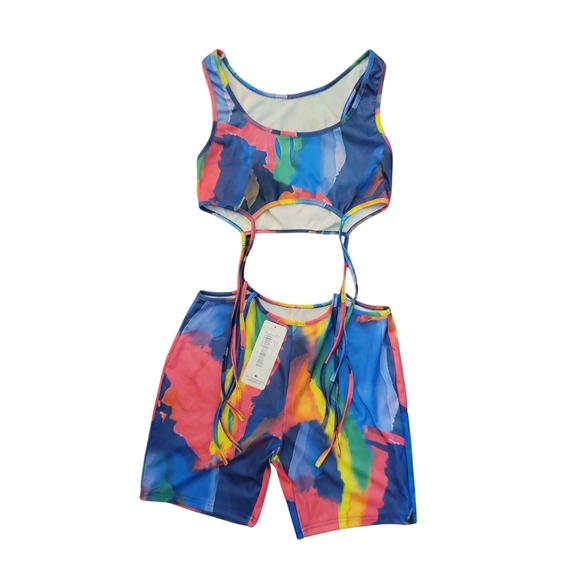 Multicolor Sexy Casual Print Bandage Hollowed Out U Neck Sleeveless Two Pieces - Picture 2 of 2